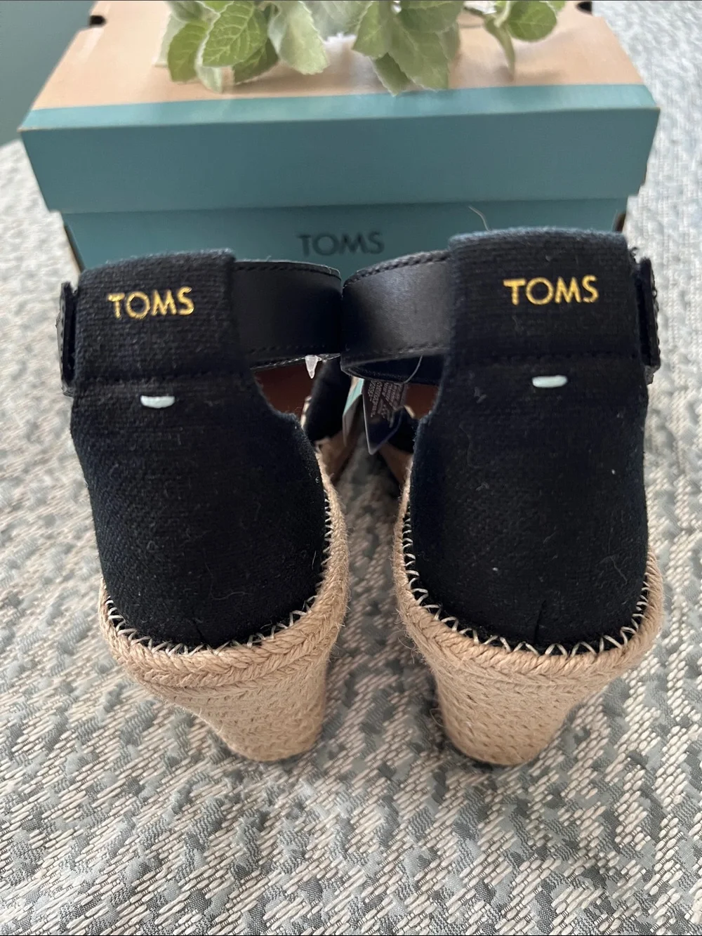 Tom’s Black Marisol Espadrille Wedge Sandals